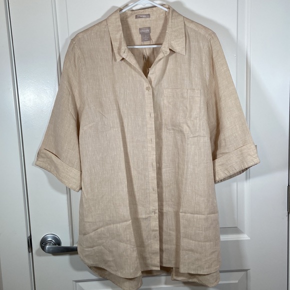 Chico's No-Iron Linen High-Low Shirttail-Hem Tunic - Picture 2 of 4